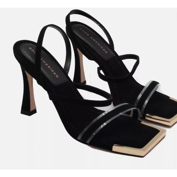 Women's Good American Sz 7.5  The Standout Square Toe Sandal GA022S-X Heels - Picture 3 of 6